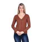 Platinum Μπλούζα - Ζακέτα Καφέ Με Κουμπιά  Γυναικεία Νεανική Casual Κοντή Πλεκτή All Day - IT-2010-BR
