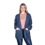 Platinum Ζακέτα Μπλε Γυναικεία Μακριά Πλεκτή Με Τσέπες Free Size - IT-22005