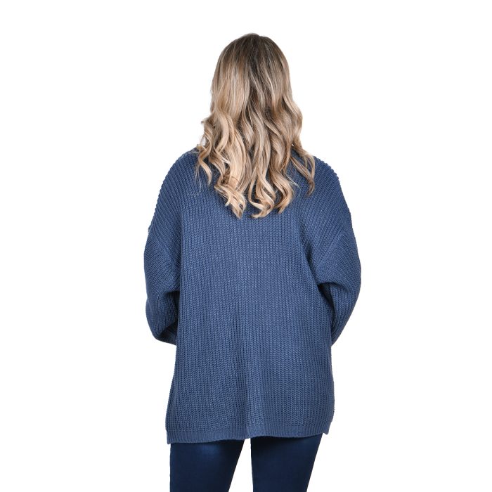 Platinum Ζακέτα Μπλε Γυναικεία Μακριά Πλεκτή Με Τσέπες Free Size - IT-22005 - Image 3