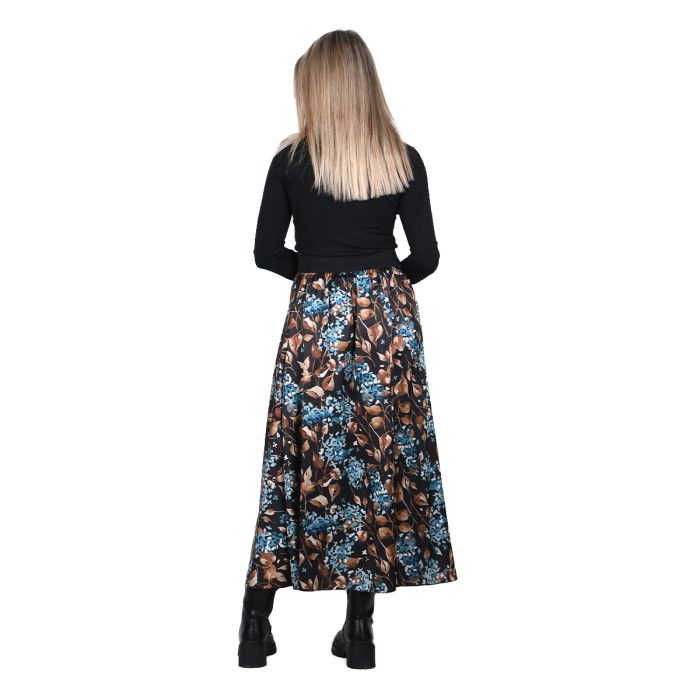 Platinum Φούστα Μαύρη Με Γήινα Και Μπλε Floral Γυναικεία Με Σούρα Μακριά Free Size - IT-2507-BL - Image 3