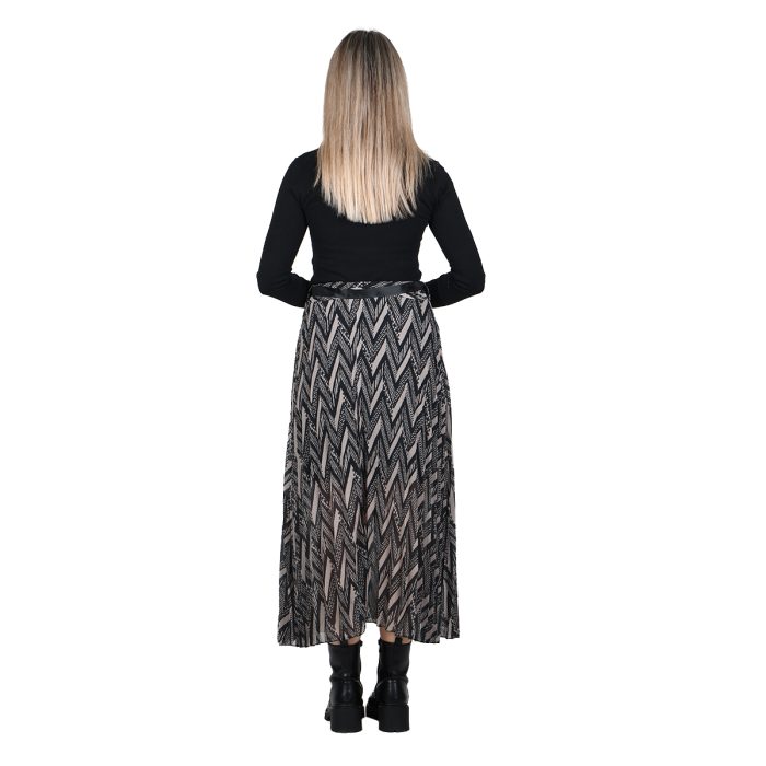 Platinum Φούστα Μαύρη Με Μπεζ Γυναικεία Πολύχρωμη Πλισέ Με Μidi All Day Free Size - IT-3210-BZ - Image 3