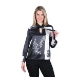 Platinum Μπλούζα Ασπρόμαυρη Γυναικεία Με Εμπριμέ Φιόγκο Κλασική All Day - IT-38-5-BC