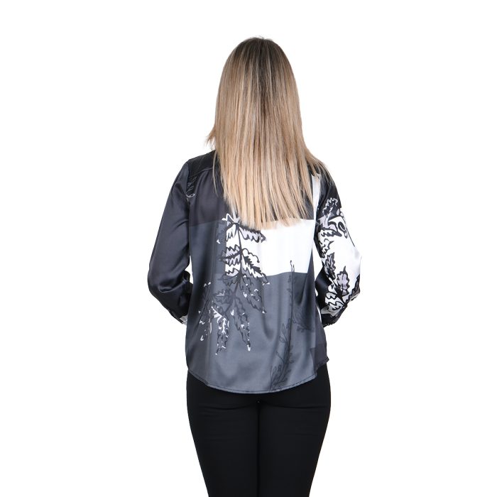 Platinum Μπλούζα Ασπρόμαυρη Γυναικεία Με Εμπριμέ Φιόγκο Κλασική All Day - IT-38-5-BC - Image 3