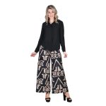 Platinum Παντελόνι Μαύρο Με Κρεμ Γεωμετρικά Σχέδια Γυναικείο Με Ζώνη All Day - IT-3967-BZ