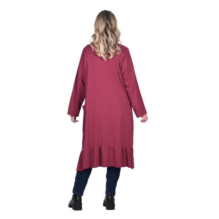 Platinum Ζακέτα Μπορντό Γυναικεία Βαμβακερή Μidi Με Βολάν All Day Free Size - IT-5155- BR - Image 3