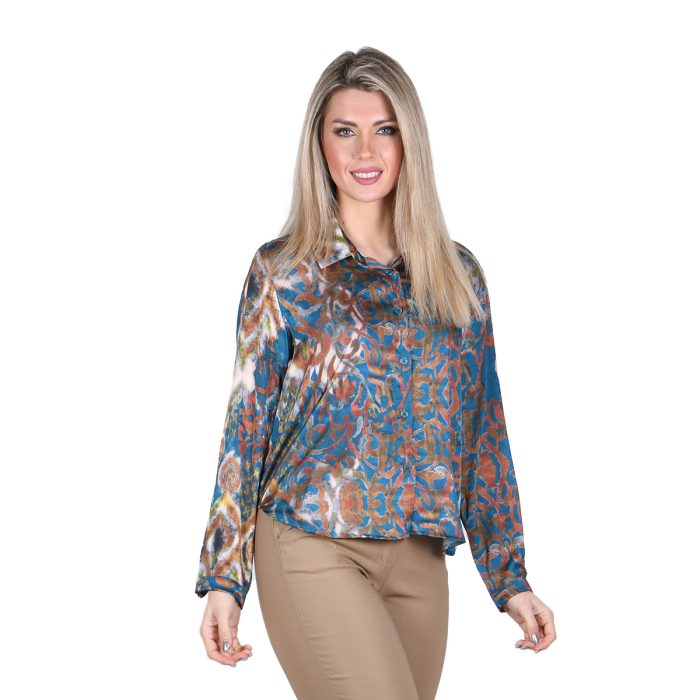 Platinum Πουκάμισο Γαλάζιο Με Γήινα Εμπριμέ Σχέδια Γυναικείο Mακρυμάνικο All Day - IT-52-GU-P - Image 2