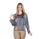 Platinum Πουκάμισο Γαλάζιο Με Γήινα Εμπριμέ Σχέδια Γυναικείο Mακρυμάνικο All Day - IT-52-GU-P