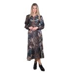 Platinum Φόρεμα Μαύρο Γυναικείο Με Γήινα Εμπριμέ Μακρύ Μεσάτο All Day - IT-56-GU-BC