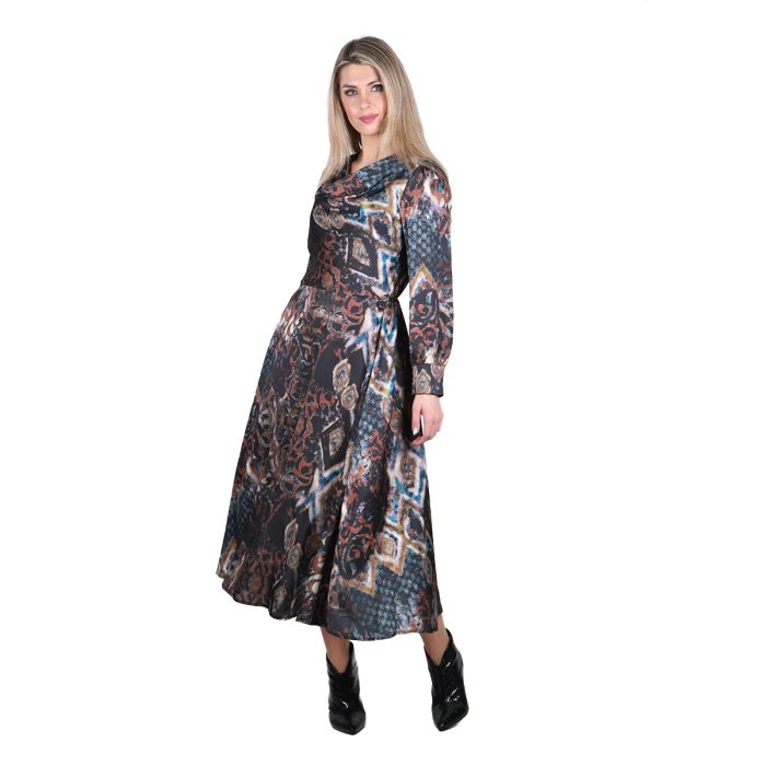 Platinum Φόρεμα Μαύρο Γυναικείο Με Γήινα Εμπριμέ Μακρύ Μεσάτο All Day - IT-56-GU-BC - Image 3