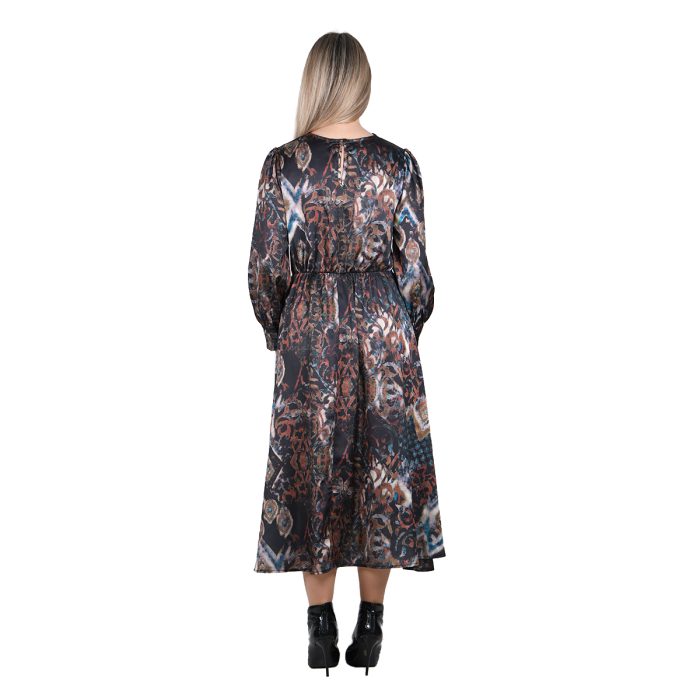 Platinum Φόρεμα Μαύρο Γυναικείο Με Γήινα Εμπριμέ Μακρύ Μεσάτο All Day - IT-56-GU-BC - Image 4