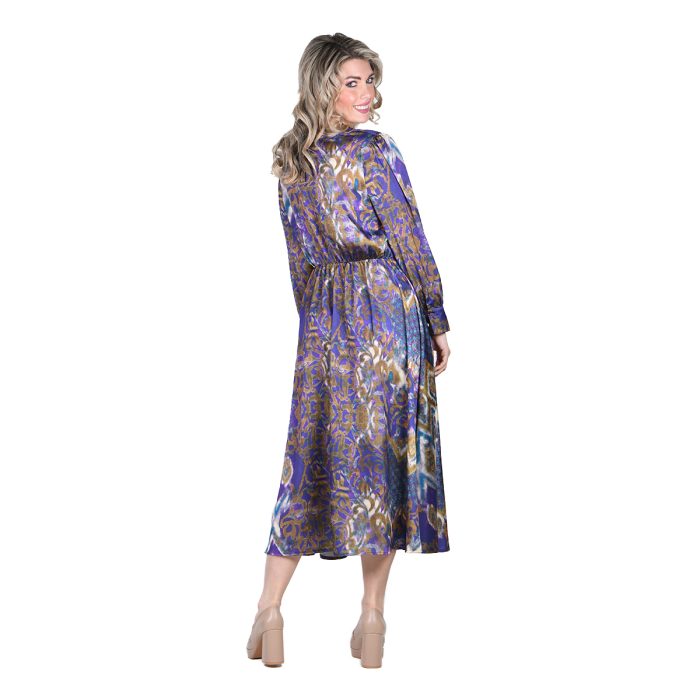 Platinum Φόρεμα Μώβ Γυναικείο Με Γήινα Εμπριμέ Μακρύ Μεσάτο Free Size - IT-56-GU-PR - Image 4