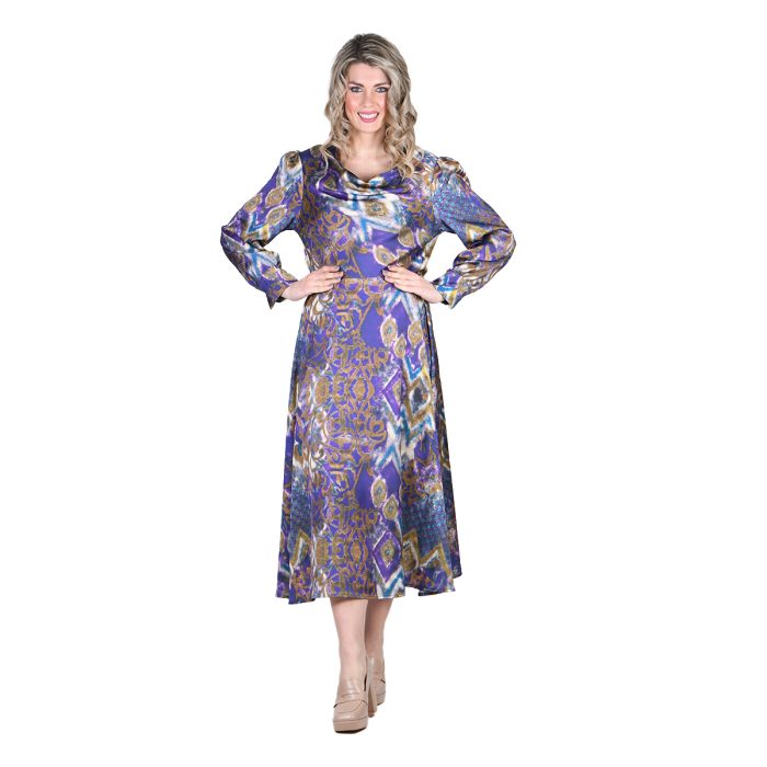 Platinum Φόρεμα Μώβ Γυναικείο Με Γήινα Εμπριμέ Μακρύ Μεσάτο Free Size - IT-56-GU-PR