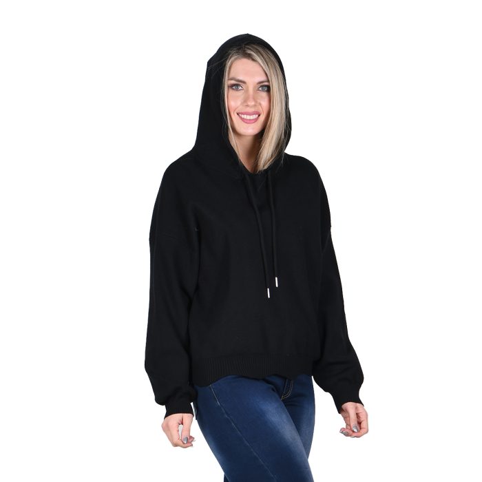 Platinum Μπλούζα Μαύρη Γυναικεία Casual Με Κουκούλα All Day Free Size - IT-5614-B - Image 3