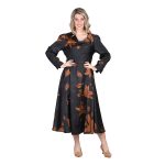 Platinum Φόρεμα Καφέ Με Ταμπά Φύλλα Γυναικείο Midi Μεσάτο All Day Free Size - IT-57-GU-BR - Image 2