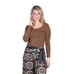 Platinum Μπλούζα Καφέ Γυναικεία Μακρυμάνικη Στενή Ελαστική Νεανική Casual - IT-6174-RB