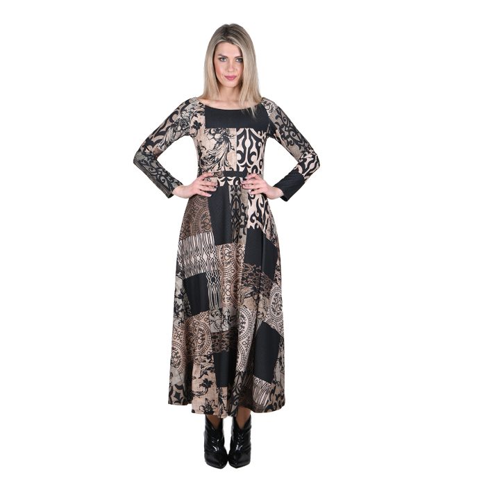 Platinum Φόρεμα Μαύρο Με Μπεζ Γυναικείο Κλος Μακρύ Μεσάτο All Day Free Size - IT-76-GU-BZ - Image 3