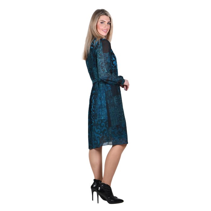 Platinum Φόρεμα Πετρόλ Με Εμπριμέ Σχέδια Γυναικείο Νεανικό Εβαζέ All Day Free Size - IT-78-GU-P - Image 3
