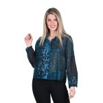 Platinum Πουκάμισο Πετρόλ Με Μαύρα Σχέδια Γυναικείο Mακρυμάνικο Boho All Day - IT-82-GU-PR