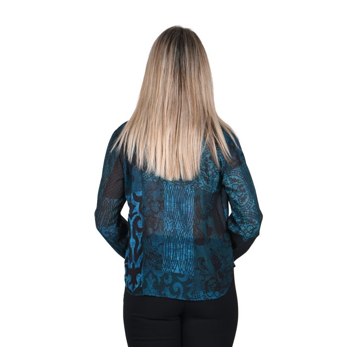 Platinum Πουκάμισο Πετρόλ Με Μαύρα Σχέδια Γυναικείο Mακρυμάνικο Boho All Day - IT-82-GU-PR - Image 3