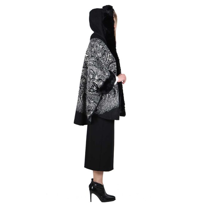 Fairyland Κάπα Μαύρη Με Σχέδια Γυναικεία Οικολογική Γούνα & Κουκούλα All Day Free Size - MF-538 - Image 3