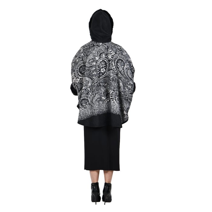 Fairyland Κάπα Μαύρη Με Σχέδια Γυναικεία Οικολογική Γούνα & Κουκούλα All Day Free Size - MF-538 - Image 4