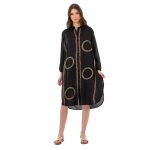 Platinum Πουκαμίσα - Φόρεμα Μαύρη Γυναικεία Με Γιακά ''Χρυσά Σχέδια'' All Day Free Size -12224-BC