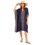 Platinum Καφτάνι Μπλε Με Χρυσό Γυναικείο Midi Αρχαιοελληνικό Αέρινο Κοντομάνικο Free Size -12331-BS