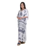 Platinum Καφτάνι Λευκό Με Μπλε Γυναικείο Αρχαιοελληνικό Αέρινο Κοντομάνικο Free Size -12382-WB - Image 2