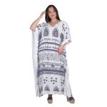 Platinum Καφτάνι Λευκό Με Μπλε Γυναικείο Αρχαιοελληνικό Αέρινο Κοντομάνικο Free Size -12382-WB