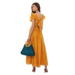 Platinum Φόρεμα Γυναικείο Ώχρα Μaxi Εξώπλατο Μεσάτο Με Ντεκολτέ Βολάν All Day Free Size - 62305-MO - Image 2