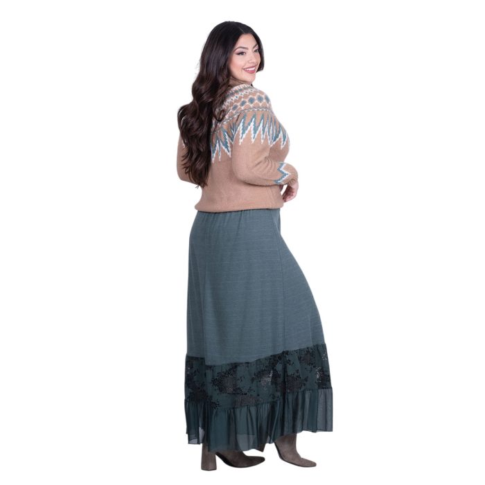 Platinum Φούστα Πράσινη Γυναικεία Μακριά Με Ρομαντική Δαντέλα Καθημερινή Free Size - 8930-GR - Image 4