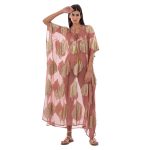 Platinum Καφτάνι - Τουνίκ Ροζ Αντικ Γυναικείο Maxi Με Χρυσά Σχέδια Free Size - BAN-423134