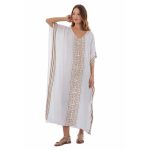 Platinum Καφτάνι Λευκό Με Χρυσό Γυναικείο Αρχαιοελληνικό Αέρινο Κοντομάνικο Free Size -NA-12330