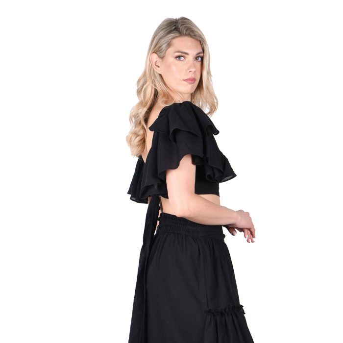 Platinum Μπλούζα Μαύρη Γυναικεία Καλοκαιρινή ''Krop Top Βολάν'' All Day - SAR-62103-BC - Image 5