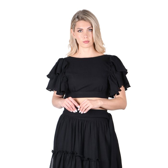 Platinum Μπλούζα Μαύρη Γυναικεία Καλοκαιρινή ''Krop Top Βολάν'' All Day - SAR-62103-BC - Image 6