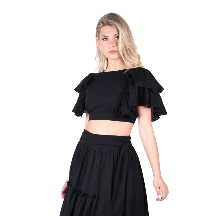 Platinum Μπλούζα Μαύρη Γυναικεία Καλοκαιρινή ''Krop Top Βολάν'' All Day - SAR-62103-BC - Image 7