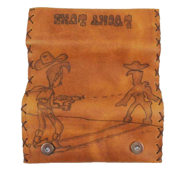 Καπνοθήκη Tαμπά Δερμάτινη Χειροποίητη Πυρογραφία ''LUCKY LUKE'' Casual - fmk-904