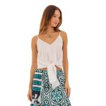 Platinum Μπλούζα Τop Crop Λευκή Γυναικεία Τιραντέ Με Δέσιμο All Day Free Size - 123102-W