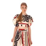 Platinum Μπλούζα Top Εκρού Γυναικεία Εξώπλατη Με Αρχαιοελληνικά Σχέδια ''Krop Top Βολάν'' - 12319 - Image 2