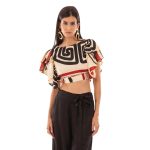 Platinum Μπλούζα Top Εκρού Γυναικεία Εξώπλατη Με Αρχαιοελληνικά Σχέδια ''Krop Top Βολάν'' - 12319