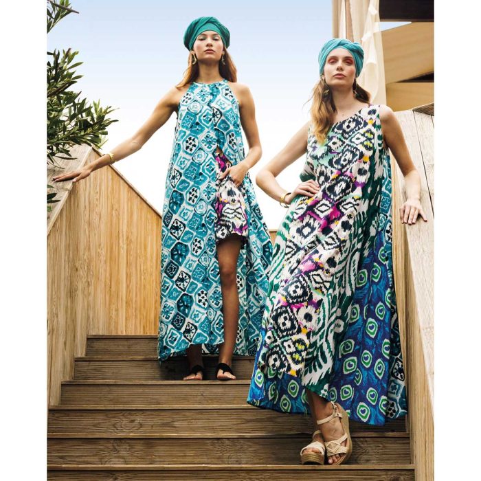 Platinum Τουνίκ Τυρκουάζ Με Boho Σχέδια Γυναικεία Μακριά Καλοκαιρινή Αέρινη All Day Free Size - 12446-TR - Image 3