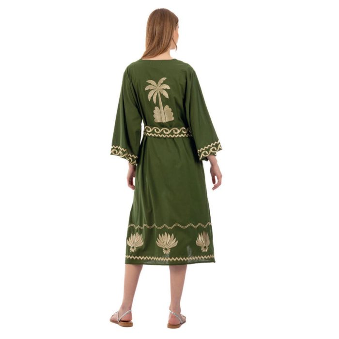 Platinum Κιμονό Λαδί Γυναικείο Με Κεντητά Χρυσά Αρχαιοελληνικά Σχέδια All Day Free Size - 124131 - Image 4