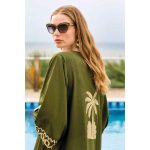 Platinum Κιμονό Λαδί Γυναικείο Με Κεντητά Χρυσά Αρχαιοελληνικά Σχέδια All Day Free Size - 124131 - Image 3