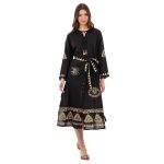 Platinum Φόρεμα Μαύρο Γυναικείο Μακρυμάνικο Με Χρυσό Κεντητό Μάτι Σύμβολα Και Κουμπιά Free Size -124135