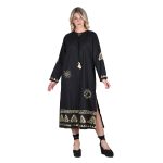 Platinum Φόρεμα Μαύρο Γυναικείο Μακρυμάνικο Με Χρυσό Κεντητό Μάτι Σύμβολα Και Κουμπιά -124135-BC - Image 4