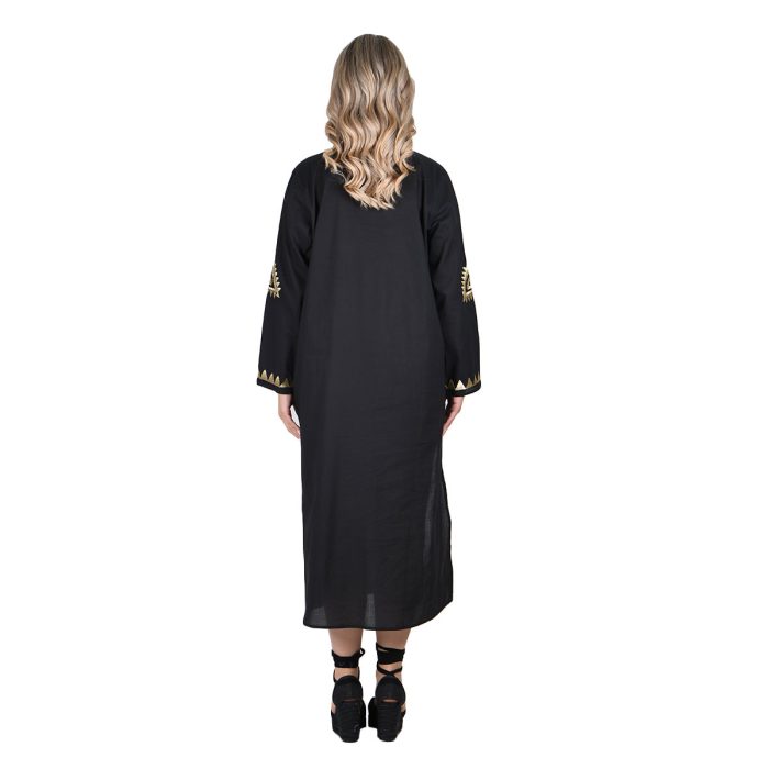 Platinum Φόρεμα Μαύρο Γυναικείο Μακρυμάνικο Με Χρυσό Κεντητό Μάτι Σύμβολα Και Κουμπιά -124135-BC - Image 3