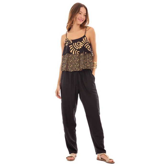 Platinum Τοπ Μαύρο - Χρυσό Γυναικεία Με Αρχαιοελληνικά Σχέδια Τιραντέ Ampir Με Βολάν Free Size - 12459 - Image 3