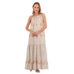 Platinum Φόρεμα Λευκό Γυναικείο Μακρύ Παρτούς Ώμους Με Χρυσά Αρχαιοελληνικά Σχέδια All Day Free Size -12469-W