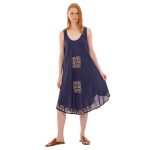 Platinum Καφτάνι -Φόρεμα Μπλε Γυναικείο Με Χοντρή Τιράντα Umbrella Αρχαιοελληνικά Σύμβολα Free Size -12488-BL