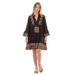 Platinum Φόρεμα - Καφτάνι Μαύρο Με Χρυσά Σχέδια Γυναικείο Κοντό Και Τρουακάρ All Day Free Size - 12489